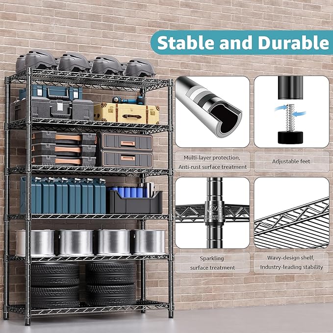 4080 lbs Steel Storage Shelving 6-Tier Utility Shelving Unit Steel Organizer Wire Rack for Home,Kitchen,Office,Garage, 17.7" D x 47.2" W x 72.3" H-Ruum Studio Home