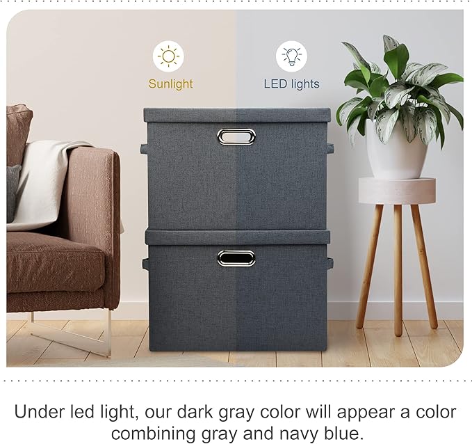 Large 17" 36 Quart Collapsible Stackable Storage Bins with Lids, 3 Packs Dark Gray Foldable Fabric Closet Storage Boxes with Lids, Heavy-duty Linen Cube Baskets(17x12x11)-Ruum Studio Home