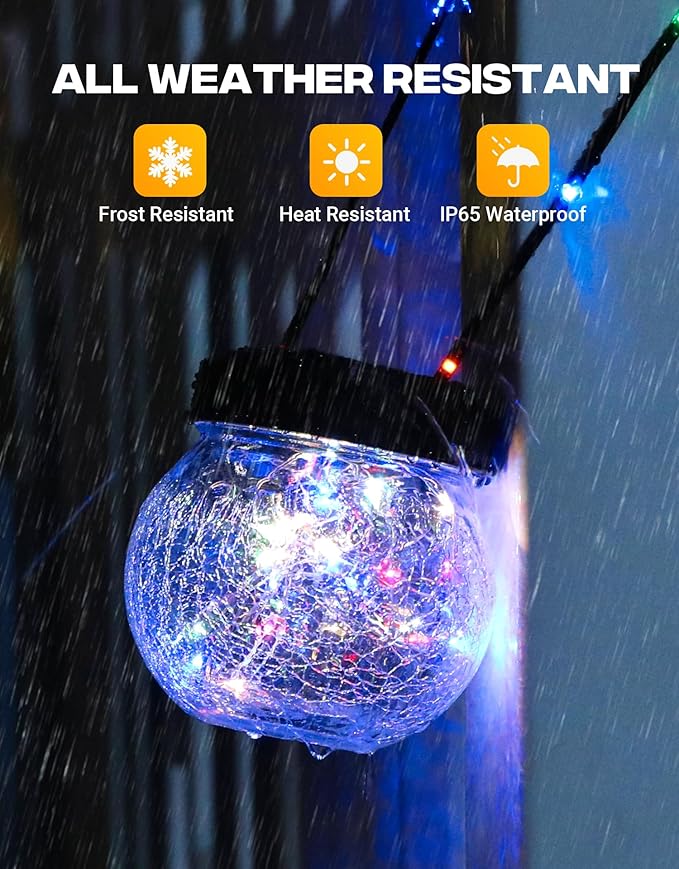 PARTPHONER Solar Lantern Solar Lights Outdoor Waterproof 2-Pack, Solar Powered Hanging Lights Cracked Glass Hanging Globes for Christmas Decoration, Shepherd Hook, Garden Tree Ornaments,Muiti-Color-Ruum Studio Home