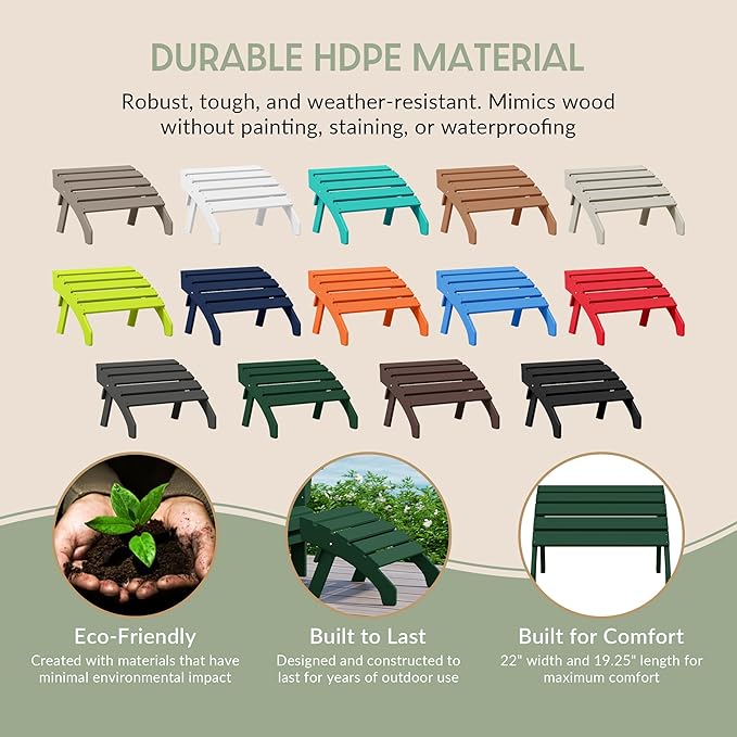 WestinTrends Dylan Outdoor Patio HDPE Adirondack Ottoman Footrest, Dark Green-Ruum Studio Home