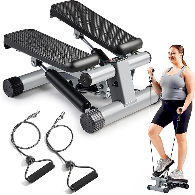 Sunny Health & Fitness Mini Stepper for Exercise at Home, Stair Step Workout Machine with Resistance Band and Over 300lb Weight Capacity, Optional Twist Motion and Free SunnyFit App Connection-Ruum Studio Home