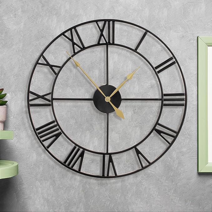 LEIKE 80CM Extra Large Wall Clock - 31" Oversize Modern Black Metal Roman Numeral Nearly Silent Little Ticking Battery Operated Wall Clocks for Living Room, Kitchen,Bedroom Farmhouse Home Decor-Ruum Studio Home