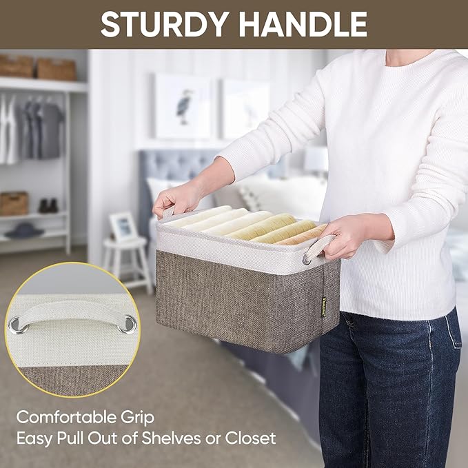 BALEINE 2 Pack Fabric Storage Bins for Shelves, Linen Storage Baskets for Organizing, Decorative Closet Bins for Clothes, Home (Brown, 12"x8"x8")-Ruum Studio Home