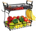 ANTOPY 2 Tier Fruit Basket with 2 Banana Hangers, Countertop Fruit Vegetable Basket Bowl for Kitchen Counter Metal Mesh Basket Fruits Stand Produce Holder Organizer for Onion Potato Bread Snack Veggie-Ruum Studio Home