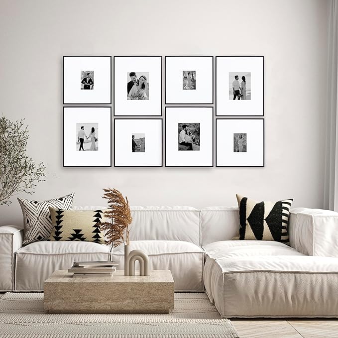 Camden Reed Arcadia 8 Piece Oversized Gallery Wall Frame, 16x20 and 16x16 Inch Matted Frames for Featuring 8x10 and 5x7 Inch Photographs or Art Prints, Black Finish-Ruum Studio Home