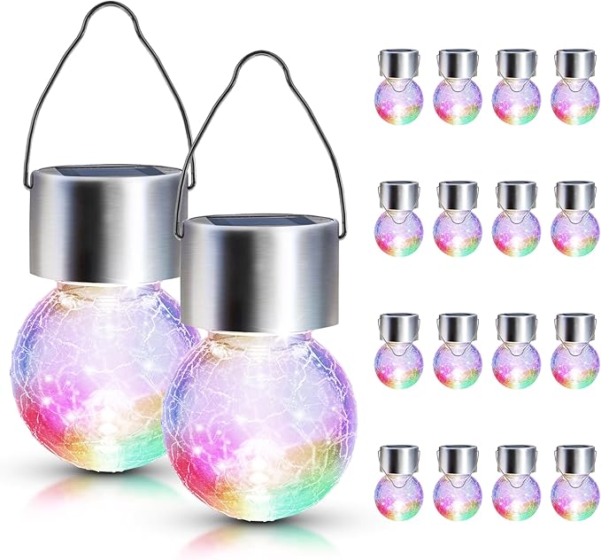 GIGALUMI 16 Pack Solar Hanging Lights for Christmas Decoration - Cracked Glass Solar Lights Outdoor Waterproof for Garden, Yard, Fence, Tree (Color Changing)-Ruum Studio Home