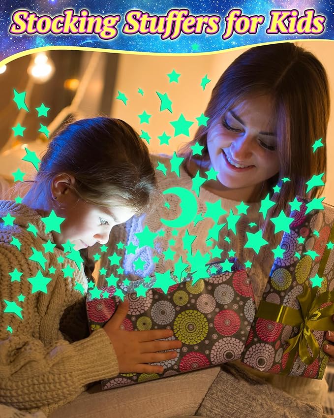 201 Pcs Glow in The Dark Stars Stickers for Ceiling, Toddler Stocking Stuffers Wall Room Decor Gifts, Luminous 3D Glowing Stars Easter Basket Stuffers for Kids Boys Girls-Ruum Studio Home