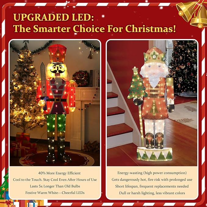 61Inch Nutcracker Christmas Decor Outdoor with LEDs 5 Feet Lighted Large Nutcracker Lighted Christmas Decorations Outdoor with Stakes & Zip Ties for Xmas Yard, Porch, Lawn-Ruum Studio Home