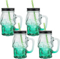 Halloween Cups Set of 4 - Green Skull Glass Drinking Jar with Lids and Straws - Halloween Decor, Drinking Glasses 16 oz-Ruum Studio Home