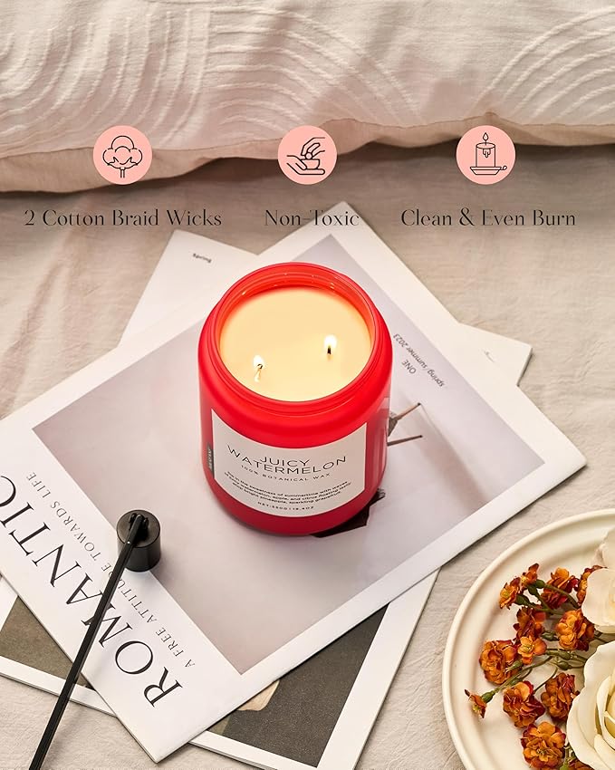 M&SENSE Juicy Watermelon Scented Candle, 19.4oz 110 Hours Clean Non Toxic Natural Soy Wax Long Lasting Candle for Women Men, 2 Wick Fruit Scent Home Fragrance Home Decor for Housewarming Gifts-Ruum Studio Home