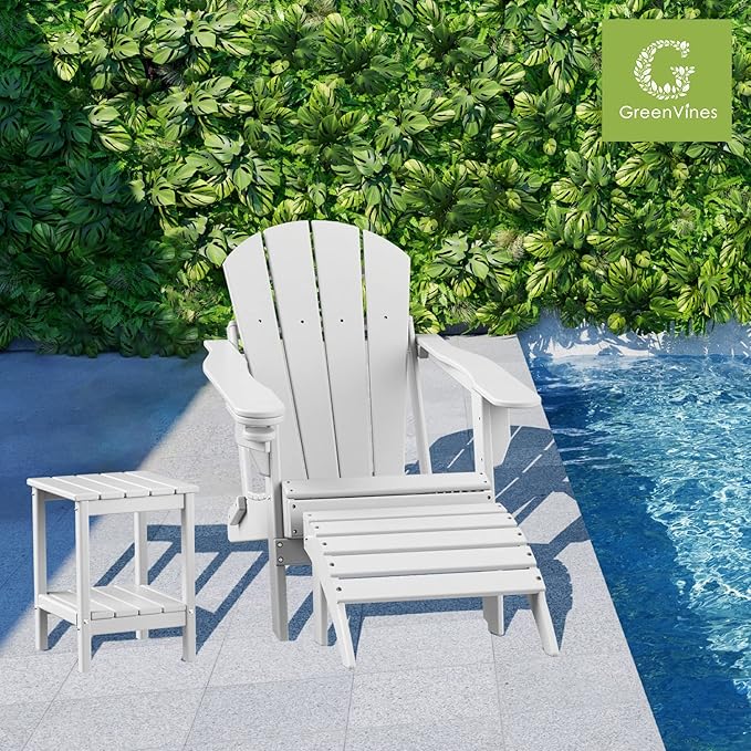 GREENVINES Adirondack-Ottoman | Set of 2 | HDPE Plastic | Outdoor Footrest | All Weather | Foot Rest | Foot Stool | White | for Adirondack Chair | for Patio Backyard Pool-Ruum Studio Home