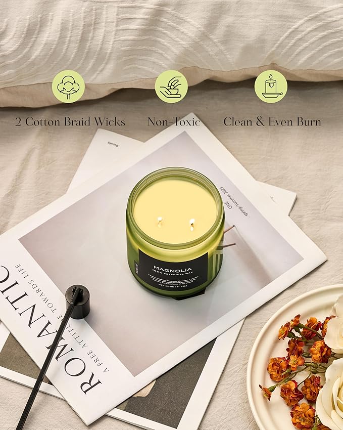 M&SENSE Magnolia Jasmine Spring Scented Candle, 11.6oz 70 Hours Long Lasting Clean Non Toxic All Natural Soy Wax Candle for Relaxing & Stress Relief, 2 Wick Romantic Fragrance Gifts for Home Decor-Ruum Studio Home