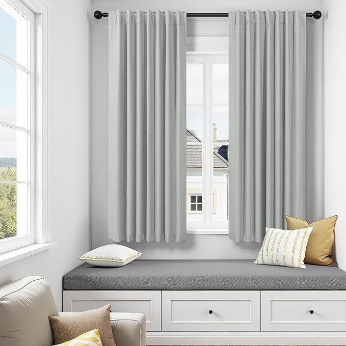 Light Grey Living Room Blackout Curtains 63 Inch Length 2 Panel Modern Farmhouse Dove Gray Black Out Curtains Linen Thermal Insulated Dining Room Darkening Long Drapes for Bedroom Bay Window Kitchen-Ruum Studio Home