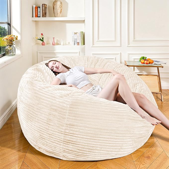 Large Bean Bag Chair, 5FT Giant Beanbag Chairs with Memory Foam Filled, Bean Bag Chairs for Adults, Ultra Soft Lazy Sofa for Living Room Bedroom (White)-Ruum Studio Home