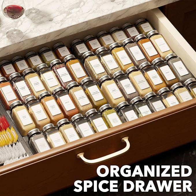 SpaceAid Bamboo Black Spice Drawer Organizer, (Need 3" Deep Drawer) Expandable 4 Tier Spices Rack for Cabinet, Kitchen Seasoning Storage Insert (Jars Not Included, From 12" to 23" Wide)-Ruum Studio Home