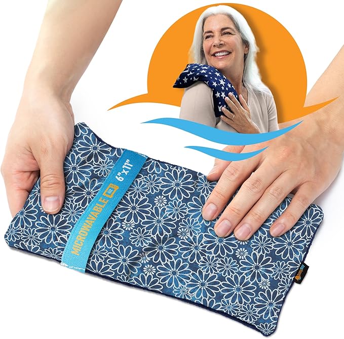 SunnyBay Small Microwave Heating Pad, Microwavable Versatile Cold/Heated Neck and Shoulder Wrap for Back Pain and More, Moist Heat Cotton-Fleece Pad with Flax Seed Filling, 6x11 in, Royal Flowers-Ruum Studio Home