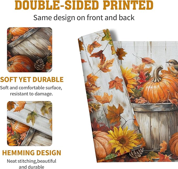 Fall Placemats 12x18 Inch Set of 4 Pumpkin Maple Leaves Sunflower Bird Linen Place Mat Burnt Orange Autumn Thanksgiving Harvest Table Mats for Party Kitchen Dining Decoration-Ruum Studio Home