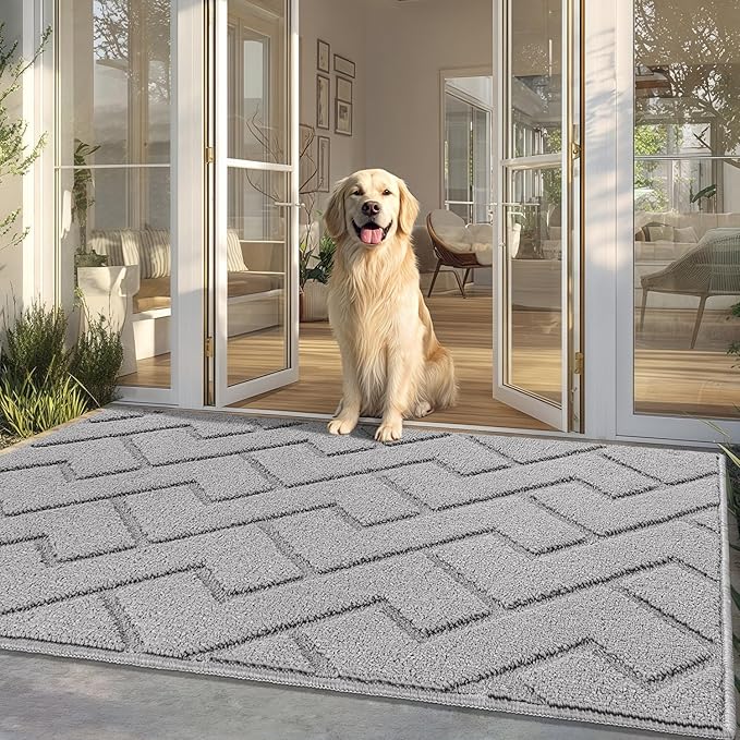hicorfe Front Door Mat Outside Entrance,36"x59" Absorbent Muddy Dirt Resist Welcome Door Mats Outdoor Indoor,Stain and Fade Resistant,Non Slip Backing Entry Mat Doormat for Entryway(Light Grey)-Ruum Studio Home