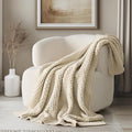 Chunky Chenille Knit Throw Blanket for Couch, Soft Luxurious Moss Stitch Blankets for Bed, Cozy Decorative Farmhouse Knitted Throws for Sofa, Beige, 50" x 60"-Ruum Studio Home