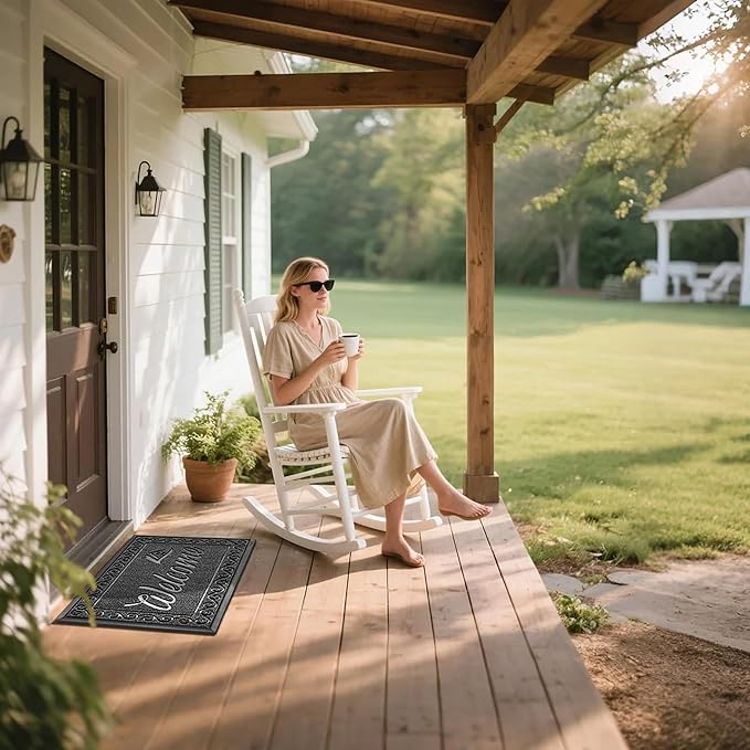 Yimobra Welcome Mat, Heavy Duty Sturdy Door Mats for Home Entrance Outdoor Indoor, Front Doormat for Outside Patio Floor Entry Porch Garage Office, Waterproof, Low Profile, 29.5 x 17, Black Grey-Ruum Studio Home