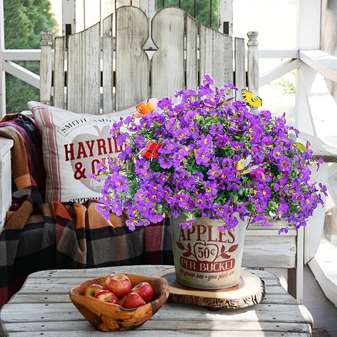 ‌20 Bundles Artificial Flowers for Outdoors‌ with 6 Faux Butterflies, UV Resistant ‌Fake Flowers‌ with Eucalyptus Leaves, ‌Artificial Plants Outdoor‌ for Patio Garden Porch Home Decor (Purple)-Ruum Studio Home