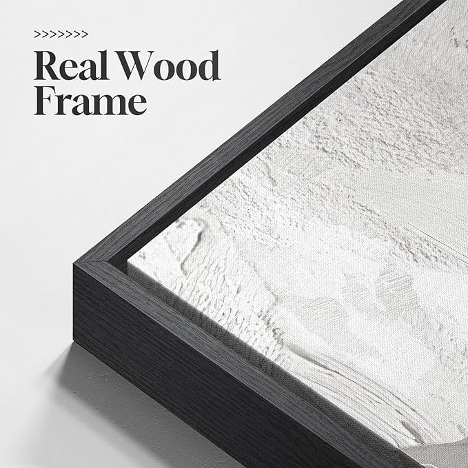 Framed Black and White Abstract Canvas Wall Art, Large Modern Art Prints Paintings Artwork for Walls, Minimalist Gray Pictures for Living Room Bedroom Dining Room Office Bathroom Wall Decor 24x36 In-Ruum Studio Home