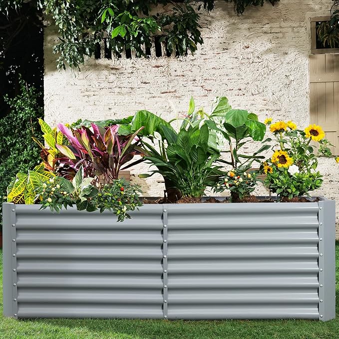 Land Guard 6×3×2ft Galvanized Raised Garden Bed, Planter Boxes Outdoor, Raised Garden Beds Outdoor for Vegetables, Flowers, Herbs, 269 Gallons, Modern Gray…-Ruum Studio Home