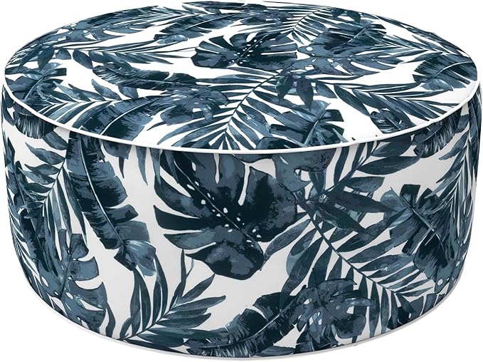 LVTXIII Outdoor/Indoor Inflatable Ottoman, 31"x31"x14" Patio Footrest Stool, Portable Round Pouf Ottoman for Patio Garden, Camping or Home Decoration, Palm Blue-Ruum Studio Home