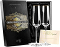 Gold Rim Champagne Gift Glasses | Set of 2 | Crystal Square Toasting Flutes for Bride and Groom, Wedding, Anniversary, Birthday | Elegant Long Stemmed Glassware for Sparkling Wine, Prosecco-Ruum Studio Home