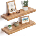 Floating Shelves for Wall, 24"x9.3" Rustic Solid Live-Edge Elm Wood Wall Shelves, Heavy-Duty Floating Shelves with Invisible Brackets, Set of 2 for Living Room, Bedroom, and Kitchen, Natural Finish-Ruum Studio Home