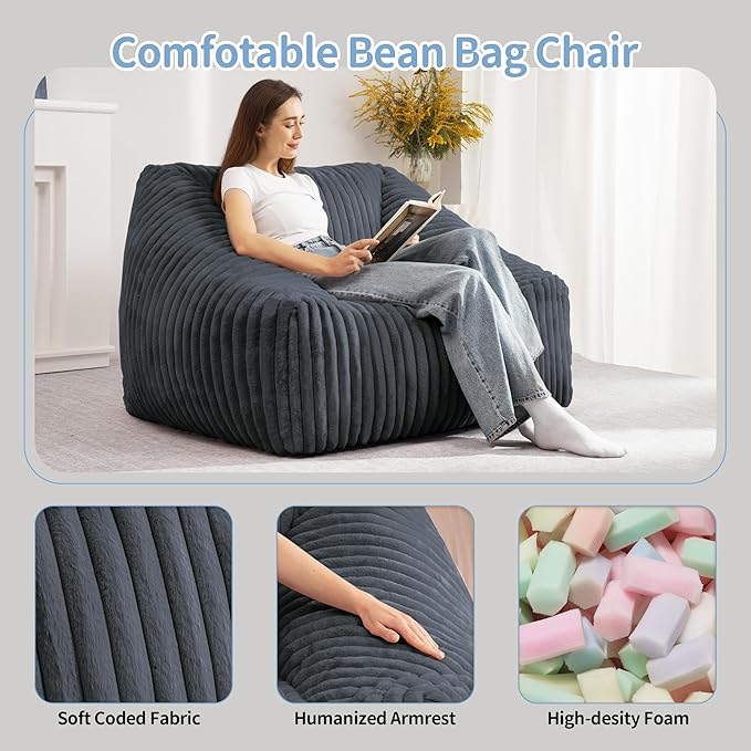 HABUTWAY Bean Bag Chair, Giant Bean Bag Chairs for Adults and Kids, Bean Bag Sofa, Lazy Floor Sofa, Faux Fur Beanbag Chair with Armrests for Living Room Bedroom (Dark Grey)-Ruum Studio Home
