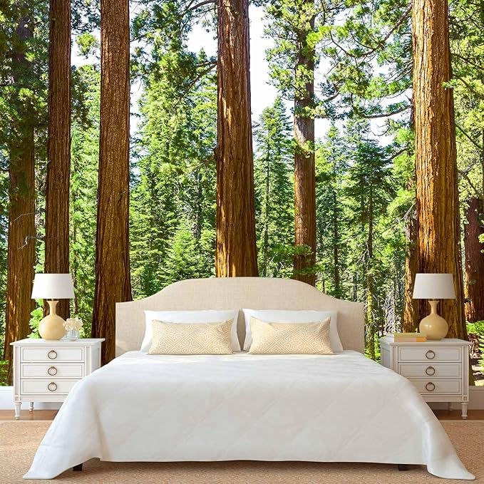 WFBHUA-Redwood Forest Wallpaper Green Woodland Tree Wallpaper for Bedroom Large Art Wall Murals for Living Room Office (Not Peel and Stick)-Ruum Studio Home