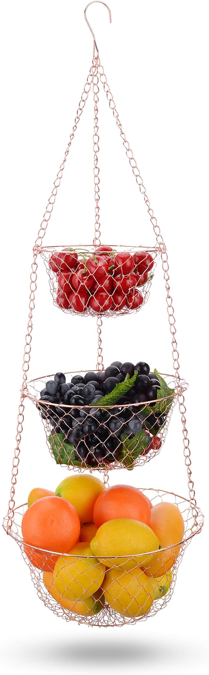 IBERG 3-Tier Fruit Basket Hanging Baskets for Storage - Kitchen Bathroom Organizer (Copper)-Ruum Studio Home