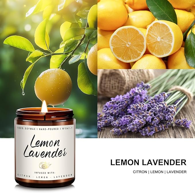 Auelife Scented Candle for Home | Lemon Lavender Candle | Aromatherapy Candles - Soy Candles for Home Scented, Gifts for Women Men, Lemon Fragrance -7oz, Single-Wick-Ruum Studio Home