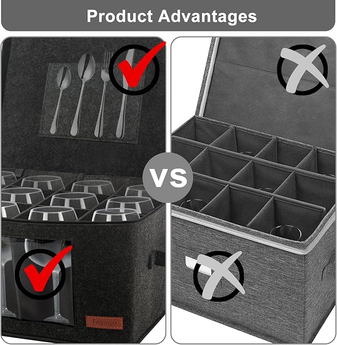 2 Pack Wine Glass Storage Box with Dividers, Stemware Storage Containers for Packing and Moving, China Storage Containers Box for 12 Crystal Glassware, Wine Glasses, Drinkware,Dark Gray-Ruum Studio Home
