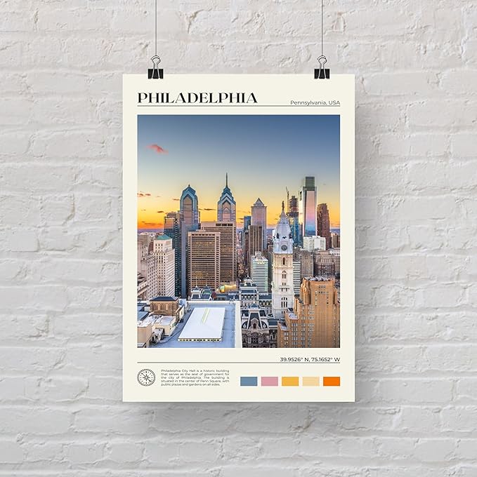 StudioUBILA Philadelphia Wall Art Poster, Decorative Cityscape Landscape Art Prints, Home Decor Wall Art Print for Bedroom Living Room Kitchen Decorations, Unframed-Ruum Studio Home