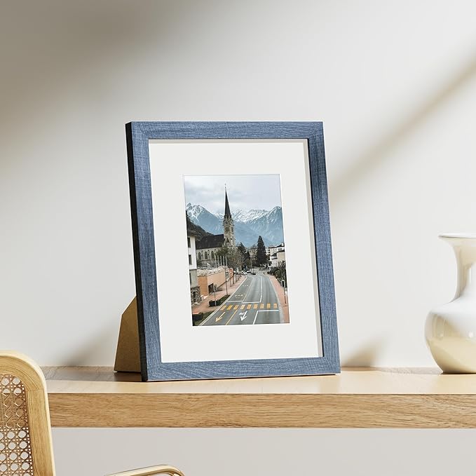 Vittanly 8x10 Picture Frames Set of 9, Shatter Resistant Plexiglass, Display 5x7 Pictures with Mat or 8x10 without Mat, Photo Frames for Wall or Tabletop, Engineered Wood, Navy-Ruum Studio Home