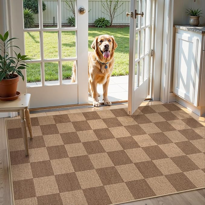 Lahome Checkered Easy Jute Entryway Rug, Washable Rugs 3x5 for Living Room Farmhouse Carpet, Non Slip Indoor Outdoor Door Mat Checkerboard Throw Carpet for Entry Patio Guestroom Deck-Ruum Studio Home