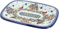 Blue Rose Polish Pottery Winter Cardinal Small Rectangular Serving Platter-Ruum Studio Home