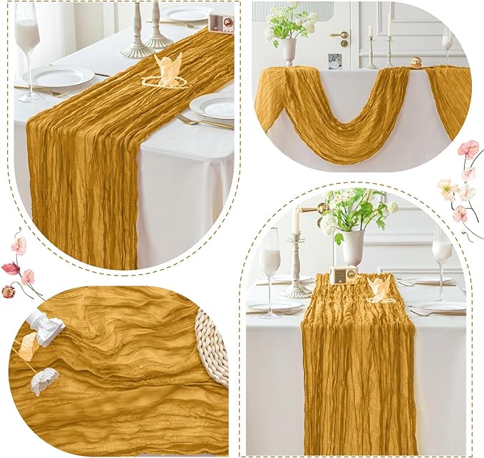 Sioloc Yellow Cheesecloth Table Runner Fall Autumn Decor for Home 10ft Table Cloth for Wedding Birthday Party Halloween Thanksgiving Decorations-Ruum Studio Home