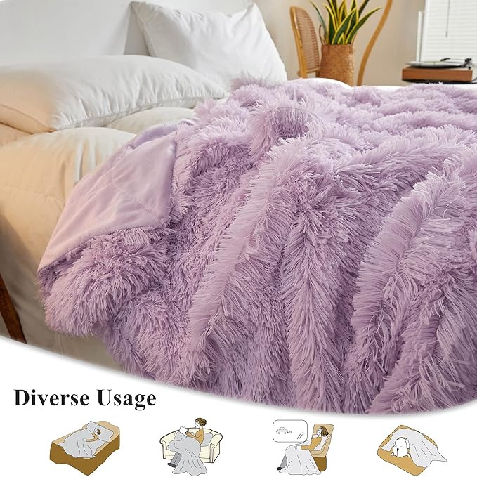 XeGe Luxury Faux Fur Throw, Light Purple Soft 50x60 Fluffy Blanket, Shaggy Plush Decorative Couch Throw, Cute Furry Fuzzy Office Lap Blanket for Bedroom Living Room Lavender-Ruum Studio Home