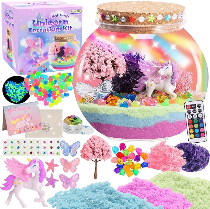 Unicorn Light-Up Terrarium Kit for Kids - Multicolor LED Night Light Birthday Gifts - Unicorn Toys for Girls Ages 4-6 7 8 9 10 Year Old - Kids Arts and Crafts Kit-Ruum Studio Home