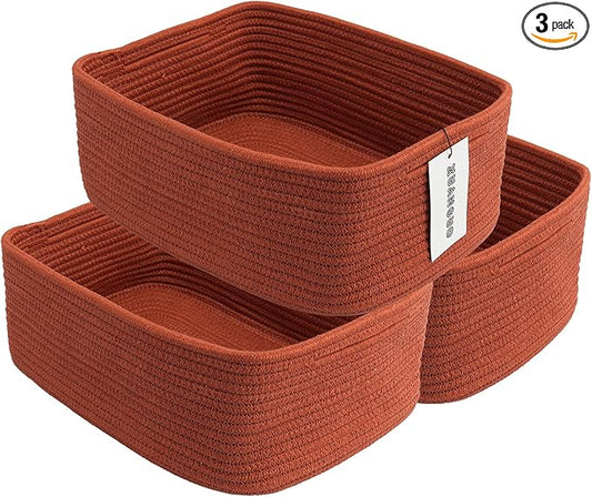 Small Woven Storage Baskets 13“X9”X5“ Decorative Rope Bins for Organizing Shelves, Closets, and Toys, Empty Gift Baskets, Cute Organizer Basket for Home and Office (rustic, Large)-Ruum Studio Home