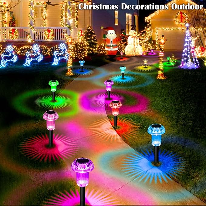 Solar Lights Outdoor Pathway Waterproof 16 Pack Color Changing LED Acrylic Mushroom Decorative Garden Lights for Yard Landscape Patio Outside Christmas Decorations-Ruum Studio Home