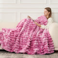 Cozy Bliss Faux Fur Throw Blanket for Couch, Cozy Warm Plush Striped Blanket for Sofa Bedroom Living Room,60 * 80 Inches Tie-dye Pink-Ruum Studio Home