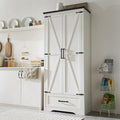 JXQTLINGMU Farmhouse Kitchen Pantry Cabinet - 72" Tall Wood Kitchen Storage Cabinets with Adjustable Shelves & 2 Barn Style Doors & Drawer, Versatile Storage for Dining Room, Bathroom, Antique White-Ruum Studio Home