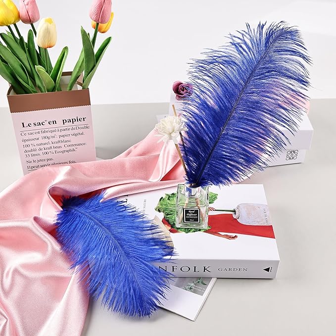 THARAHT Blue Ostrich Feathers 12pcs Natural Bulk 8-10Inch 20cm-25cm for Crafts Wedding Party Centerpieces Easter Gatsbi and Home Decoration Feathers-Ruum Studio Home