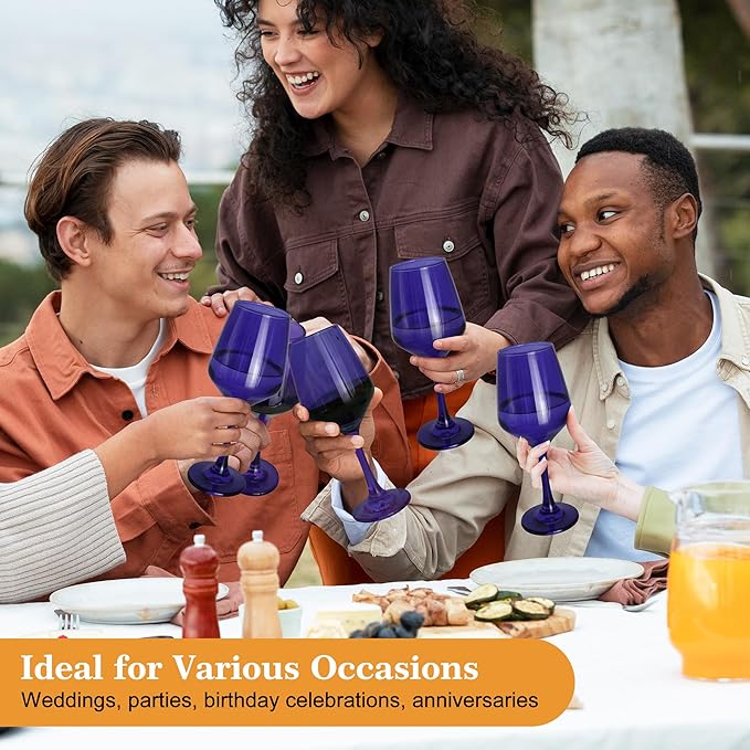 Purple Wine Glasses Set of 6-14oz Long Stem Wine Glass, Pretty Crystal Glassware, Hand Blown Goblets Drinkware, Unique Stemware Wine Glass Holiday Gift Set-Ruum Studio Home