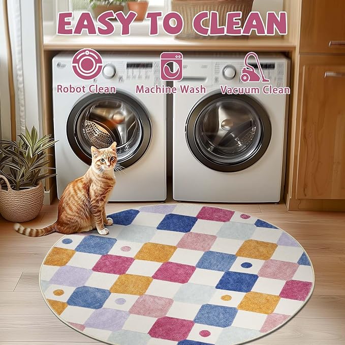 jinchan Round Rug 5ft Kids Washable Rug Indoor Floor Cover Non-Slip Soft Elementary School Classroom Modern Colorful Diamond Carpet for Nursery Daycare Bedroom Playroom Living Room Berries on Cream-Ruum Studio Home