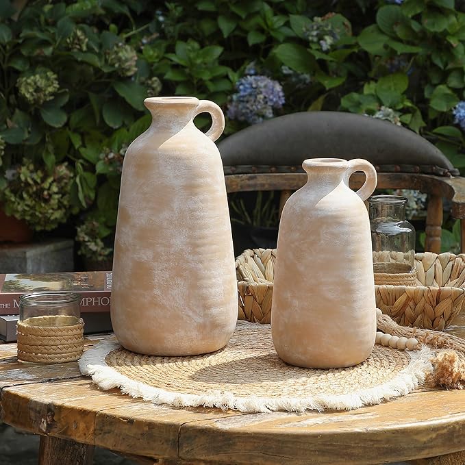 Ceramic Rustic Vase, 12.8" Large Flower Vases Home Decor for Pampas Farmhouse Decorative Pottery Clay Vase for Mantel Entryway Table Living Room Kitchen Bathroom Bedroom-Ruum Studio Home